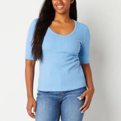 a.n.a Womens Ribbed Scoop Neck Short Sleeve T-Shirt