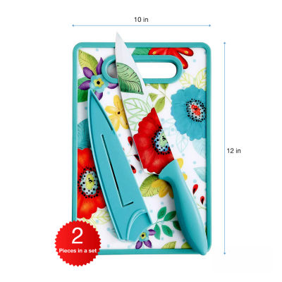 Jordana Floral Print 8" Chef Knife w/Sheath & Cutting Board Set
