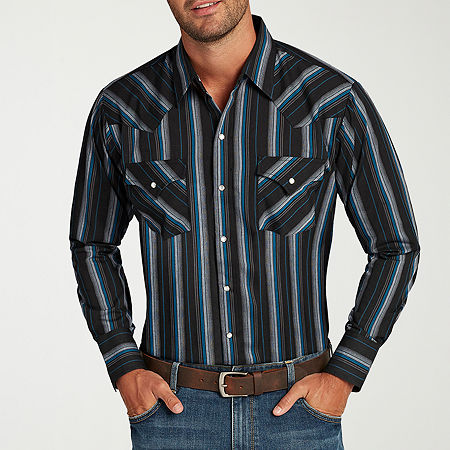 Ely Cattleman Stripe Big And Tall Mens Long Sleeve Western Shirt In Black