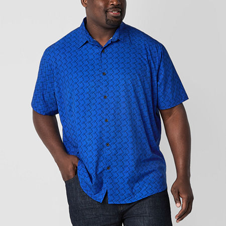 Shaquille O'Neal XLG Big and Tall Mens Classic Fit Short Sleeve Button-Down Shirt, 3x-large Tall, Blue