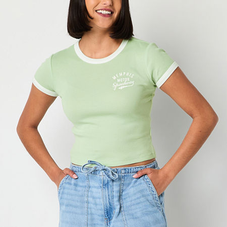 Arizona Womens Juniors Crew Neck Short Sleeve T-Shirt, Medium, Green