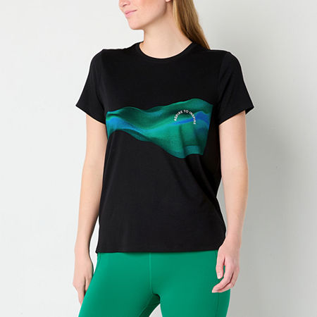 Xersion Womens Crew Neck Short Sleeve Graphic T-Shirt, Medium, Black