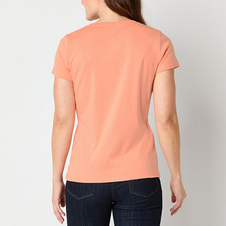 St. John's Bay Womens V Neck Short Sleeve T-Shirt, Petite Xx-large, Orange