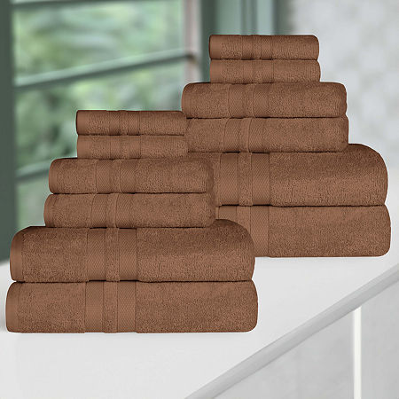 Superior Ultra Collection | 100% Cotton 12-pc. Quick Dry Solid Bath Towel Set In Brown