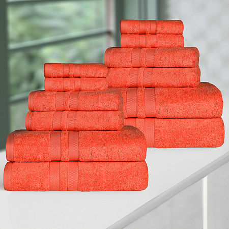 Superior Ultra Collection | 100% Cotton 12-pc. Quick Dry Solid Bath Towel Set In Orange