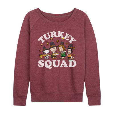 Peanuts Turkey Squad Womens Crew Neck Long Sleeve Regular Fit Peanuts Graphic T-Shirt