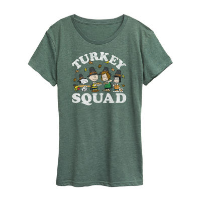 Peanuts Turkey Squad Womens Crew Neck Short Sleeve Regular Fit Peanuts Graphic T-Shirt