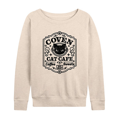 Coven Cat Cafe Womens Round Neck Long Sleeve Regular Fit Graphic T-Shirt, X-large, Beige