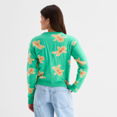 Shrek Ginger Bread Man Womens V Neck Long Sleeve Button Juniors Cardigan