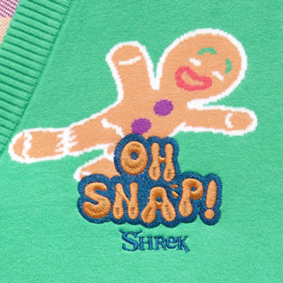 Shrek Ginger Bread Man Womens V Neck Long Sleeve Button Juniors Cardigan