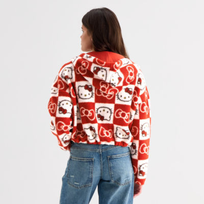 Womens Juniors Long Sleeve Hello Kitty Fleece Zipper Hoodie