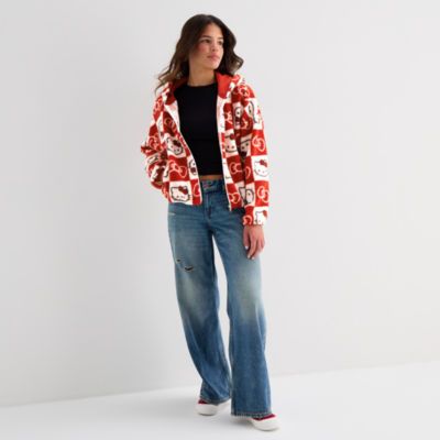 Womens Juniors Long Sleeve Hello Kitty Fleece Zipper Hoodie