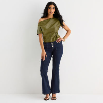 Bold Elements Womens Asymmetrical Neck Short Sleeve Blouse