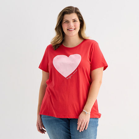 St. John's Bay Womens Plus Crew Neck Short Sleeve Regular Fit Graphic T-Shirt, 5x, Red