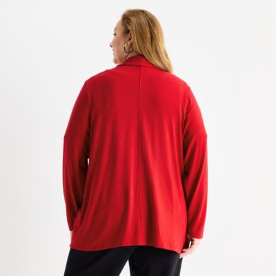 Liz Claiborne Womens Long Sleeve Open Front Plus Cardigan
