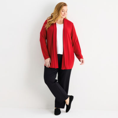 Liz Claiborne Womens Long Sleeve Open Front Plus Cardigan