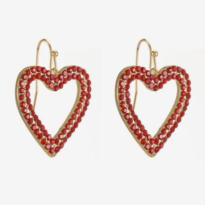 Bijoux Bar Gold Tone Womens Red Glass Heart Drop Earrings