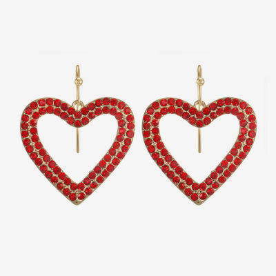 Bijoux Bar Gold Tone Womens Red Glass Heart Drop Earrings