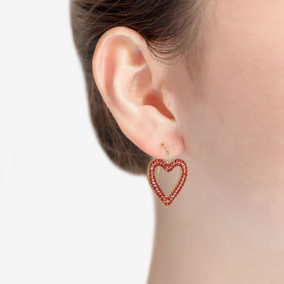 Bijoux Bar Gold Tone Womens Red Glass Heart Drop Earrings