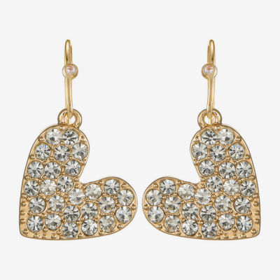 Bijoux Bar Gold Tone Womens Glass Heart Drop Earrings