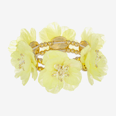 Bijoux Bar Gold Tone Womens Flower Stretch Bracelet