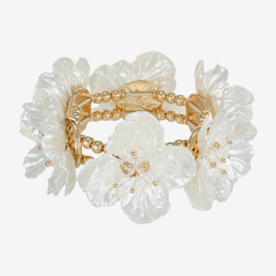 Bijoux Bar Gold Tone Womens Flower Stretch Bracelet