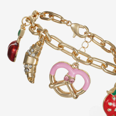 Bijoux Bar Gold Tone Womens Glass Cherries Charm Bracelet