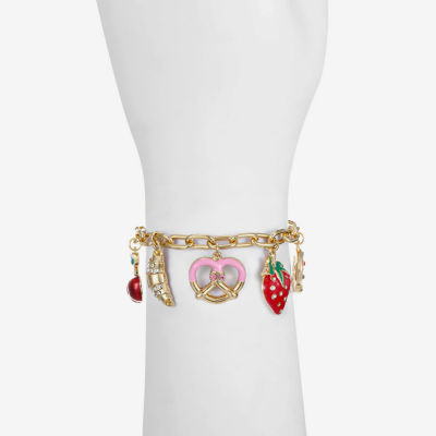 Bijoux Bar Gold Tone Womens Glass Cherries Charm Bracelet