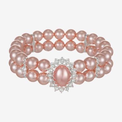 Monet Jewelry Timeless Womens Glass Simulated Pearl Round Stretch Bracelet