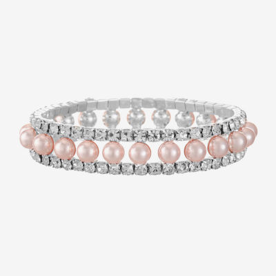 Monet Jewelry Timeless Womens Glass Simulated Pearl Round Stretch Bracelet