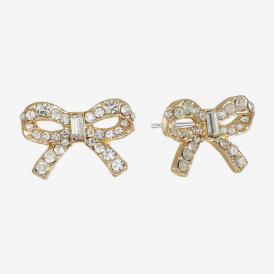 Monet Jewelry Gold Tone Glass Simulated Pearl 20mm Bow Stud Earrings