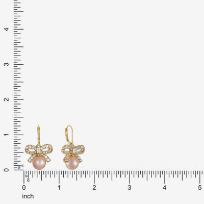 Monet Jewelry Gold Tone Womens Glass Simulated Pearl Bow Drop Earrings