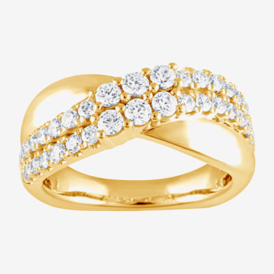 (F, Si2) Womens 1 CT. T.W. Lab Grown White Diamond 14K Gold Over Silver Crossover Cocktail Ring