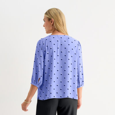Liz Claiborne Womens V Neck 3/4 Sleeve Blouse