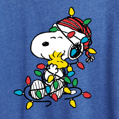 Snoopy Woodstock Christmas Womens Round Neck Short Sleeve Regular Fit Snoopy Graphic T-Shirt