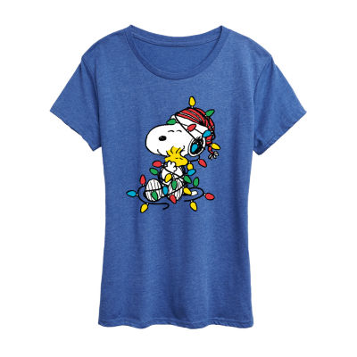 Snoopy Woodstock Christmas Womens Round Neck Short Sleeve Regular Fit Snoopy Graphic T-Shirt