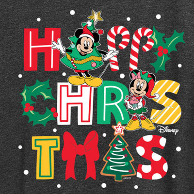 Mickey Happy Chrstms Womens Crew Neck Short Sleeve Regular Fit Mickey and Friends Graphic T-Shirt