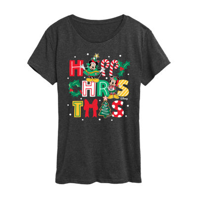Mickey Happy Chrstms Womens Crew Neck Short Sleeve Regular Fit Mickey and Friends Graphic T-Shirt