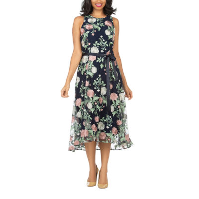 Giovanna Signature Sleeveless Embroidered Floral Midi A-Line Dress ...