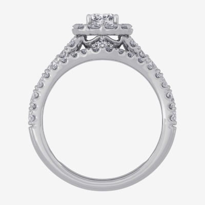 Signature By Modern Bride (H-I / Si1-Si2) Womens 1 1/ CT. T.W. Lab Grown White Diamond 10K Gold Side Stone Halo Bridal Set