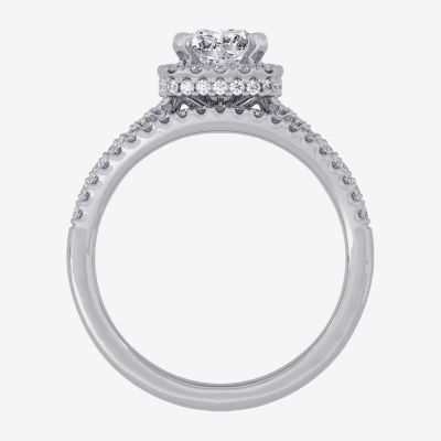 (H-I / Si1-Si2) Womens 1 1/2 CT. T.W. Lab Grown White Diamond 10K White Gold Cushion Side Stone Halo Bridal Set