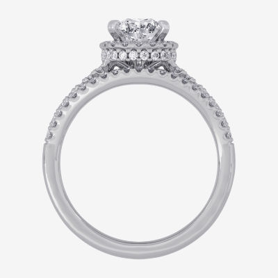 Signature By Modern Bride (H-I / Si1-Si2) Womens 1 1/2 CT. T.W. Lab Grown White Diamond 10K White Gold Pear Side Stone Halo Bridal Set