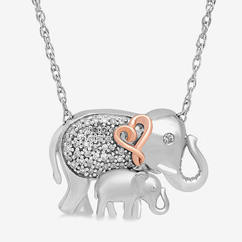 Hallmark Diamonds Mother And Baby Elephant Womens 1/8 CT. T.W. Mined White  Diamond 14K Rose Gold Over Silver Sterling Silver Heart Pendant Necklace