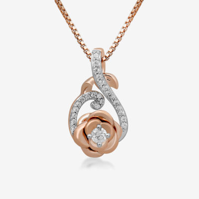 Enchanted Disney Fine Jewelry Womens 1/10 CT. T.W. Natural White Diamond 14K Rose Gold Over Silver Sterling Silver Flower Infinity Beauty and the Beast Belle Princess Pendant Necklace