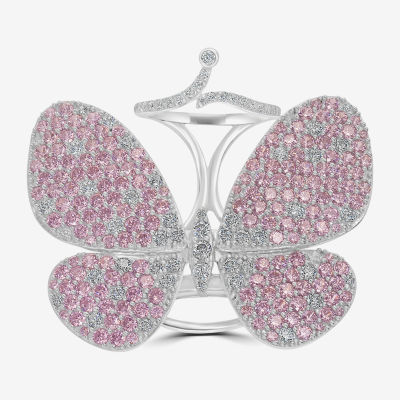 Diamonart Womens Pink Cubic Zirconia Sterling Silver Butterfly Cocktail Ring