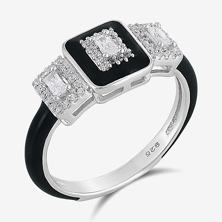 Diamonart Womens White Cubic Zirconia Sterling Silver Cocktail Ring, 7, Black