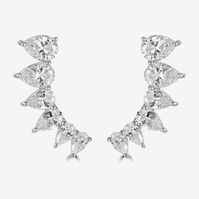 Diamonart Womens 5 CT. T.W. Cubic Zirconia Sterling Silver Pear Ear Climbers