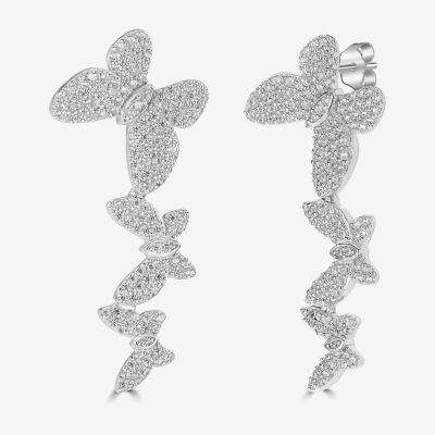 Diamonart Womens 1 1/2 CT. T.W. Cubic Zirconia Sterling Silver Butterfly Ear Climbers
