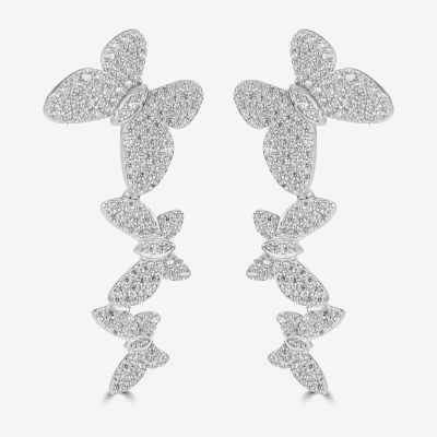 Diamonart Womens 1 1/2 CT. T.W. Cubic Zirconia Sterling Silver Butterfly Ear Climbers