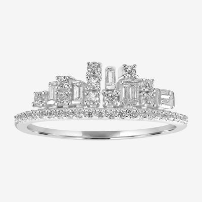 Womens 1/2 CT. T.W. Cubic Zirconia Sterling Silver Crown Cocktail Ring